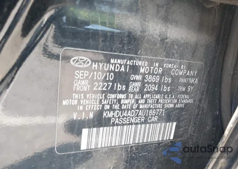 2010 Hyundai Elantra Gls z USA, uszkodzony, nr VIN KMHDU4AD7AU186771